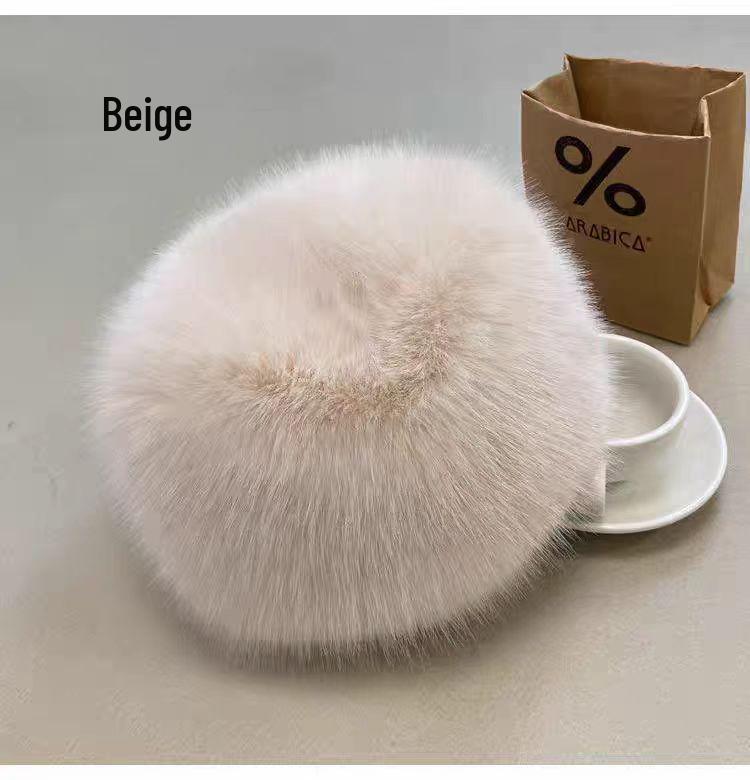 Korean Style Sweet Winter Fox Fur Bucket Hat with Ear Protection – Trendy Women's Fashion Outdoor Hat