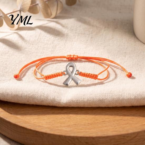 Unisex Minimalist Wrist Accessory 2PCS Hand-woven Braided Bracelets with Metal Ribbon Pendant, Adjustable Cord Awareness Durable Bracelet for