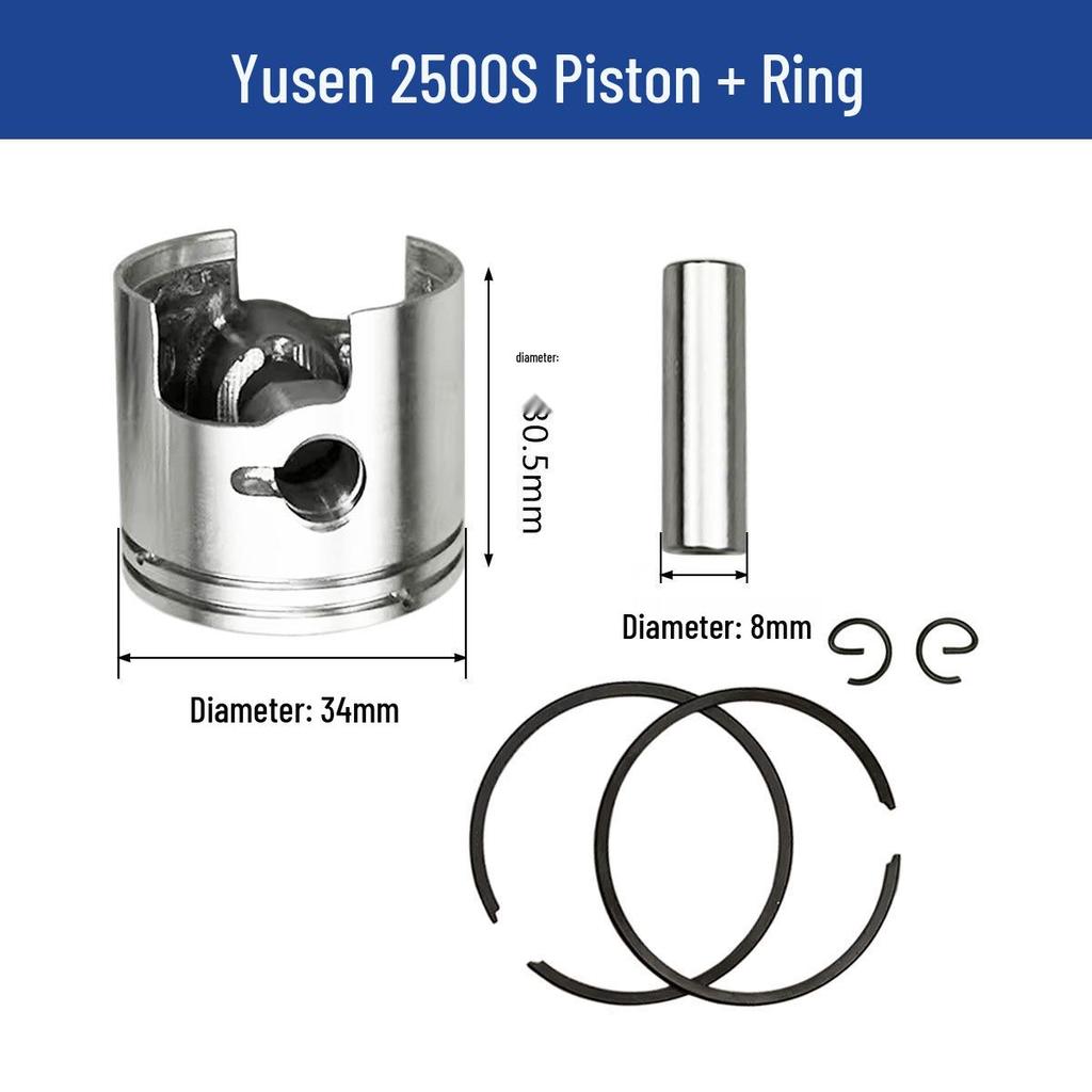 Yusen 2500S Chainsaw Parts: Cylinder, Brake, Pull Cord, Clutch, Air Filter, Carburetor.