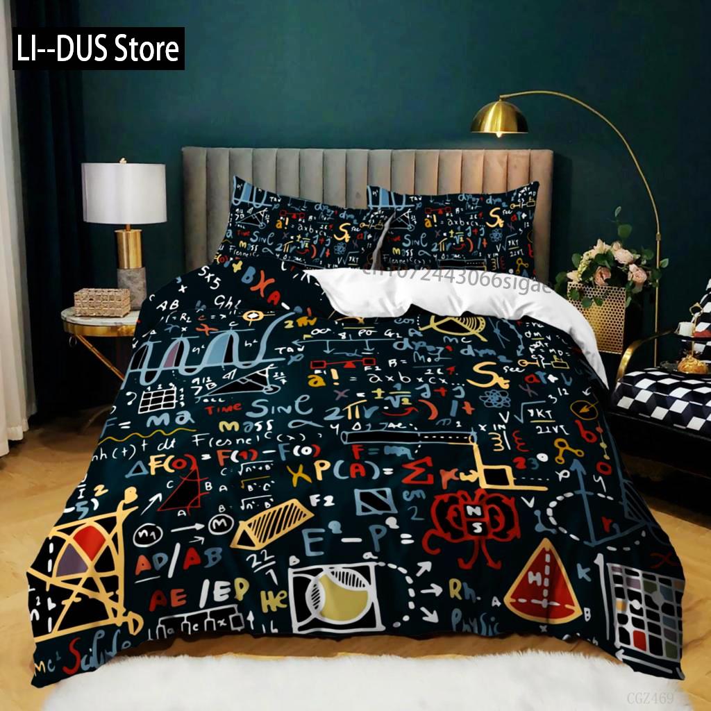 Comforter Formula Mathematical Formula Geometric Patterns Bedding Set For Kid Boy Microfiber 2/3Pcs Queen Size