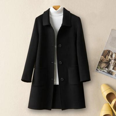 Women's Wool Blend Coat Single Breasted Mid-Length Pea Coat Notch Lapel Trench Coat
