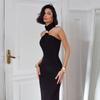 Damen Halter Neck Ärmellos Einfarbig Bodycon Meerjungfrau Maxikleid Mittlere Taille Sexy Ausgehparty Kleid