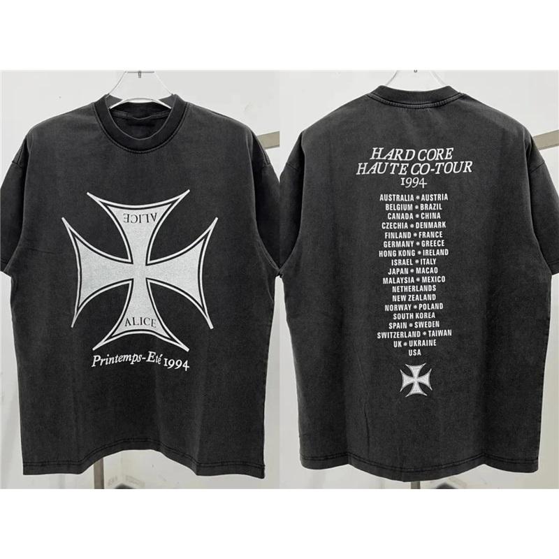 Washed Vintage T-shirt West Print Streetwear Men Oversized Y2k Graphics Print Casual Men Short Sleeve Tops Retro Oversized Female Male Clothing