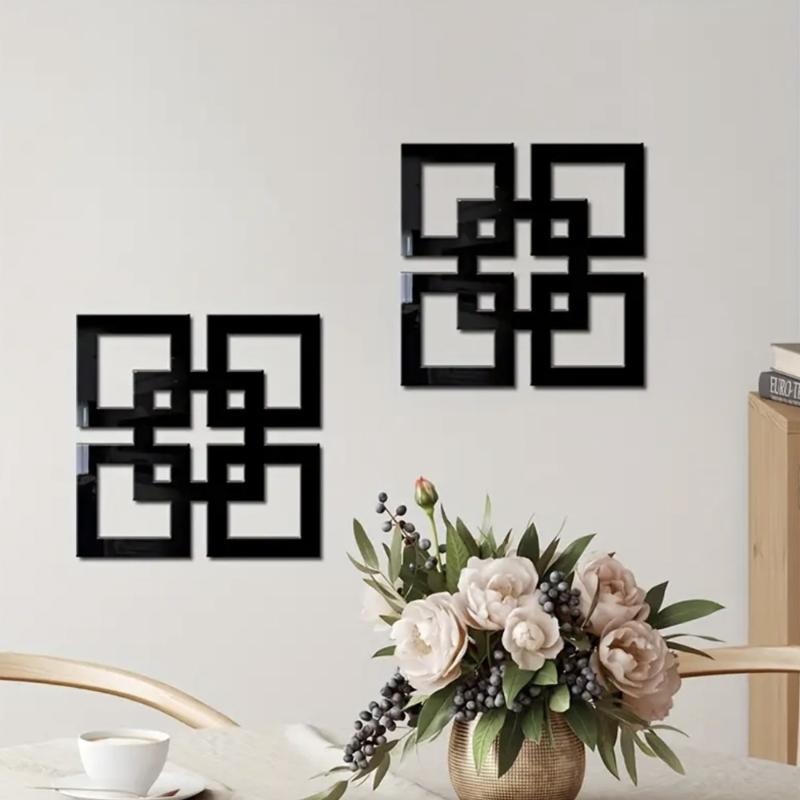 4Pcs 3D Acrylic Mirror Stickers Geometry Hollow Pattern Modern Room Bathroom Decor Diy Wall Decoration Supplies