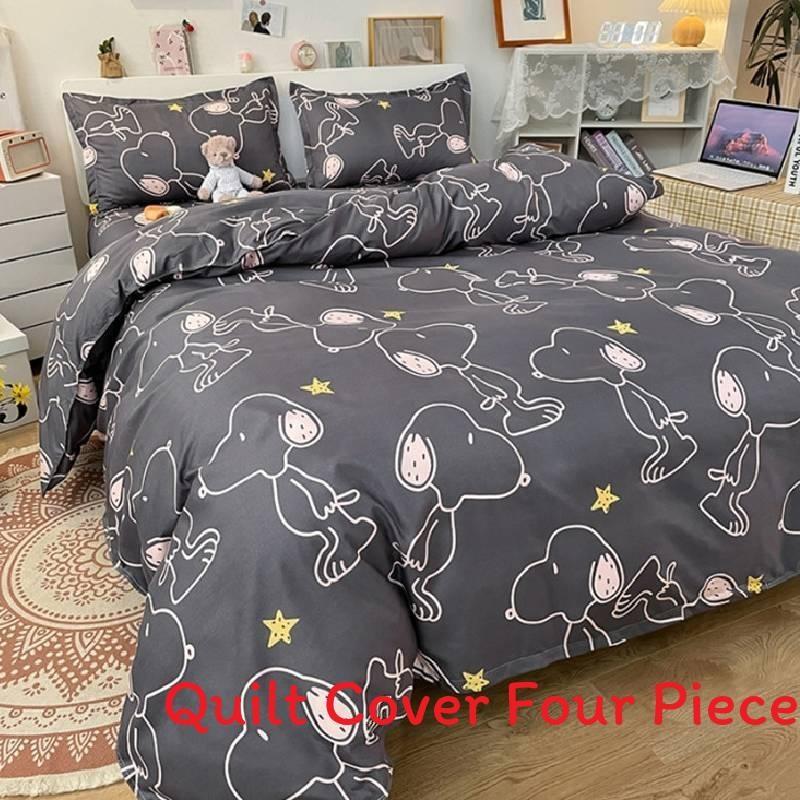 Snoopy Water Wash Cotton Bedding Set With Printed Floral Design For Student Dorms