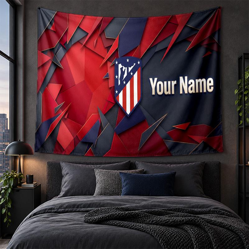 Personalized Tapestry Wall Hanging Atletico Madrid FC Pattern Art Background Cloth