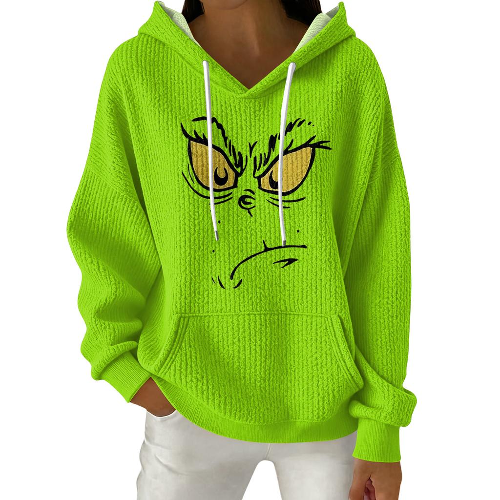 Women's Fashion Casual Christmas Print Pullover Long-Sleeve Hooded Sweatshirt