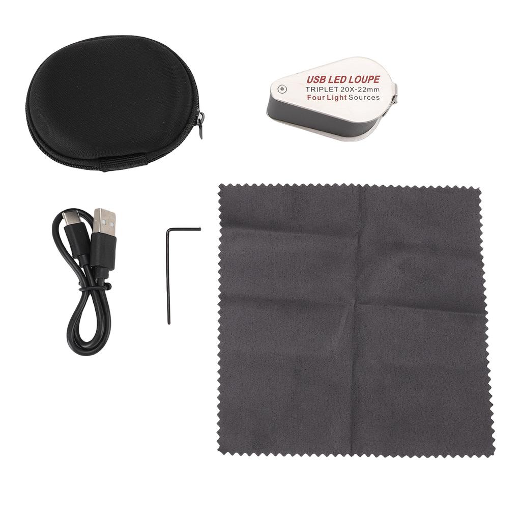 Set Lupă Bijutieri Mărire 20X Portabilă Pliabilă Reîncărcabilă 4 Surse de Lumină 13 Lumini LED