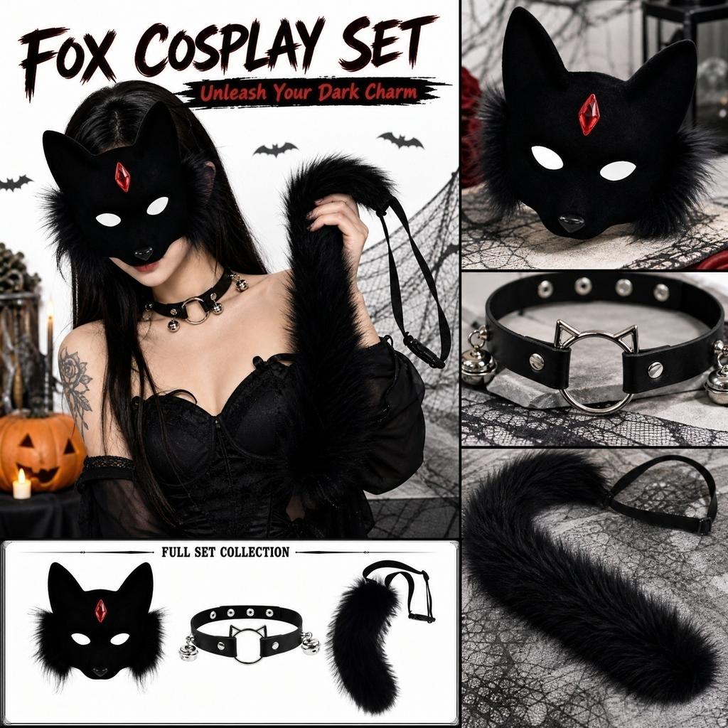 Set Coda e Collare con Mezza Maschera per Costume di Maschera di Halloween