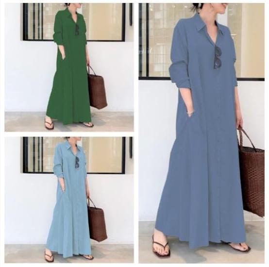 Long Shirt Solid Long Front Maxi [NICE SELECTION] Women's Dress, Dress, Color, Sleeves, Opening, Pockets, Length, Figure-Flattering (JP, Alphabet, M,