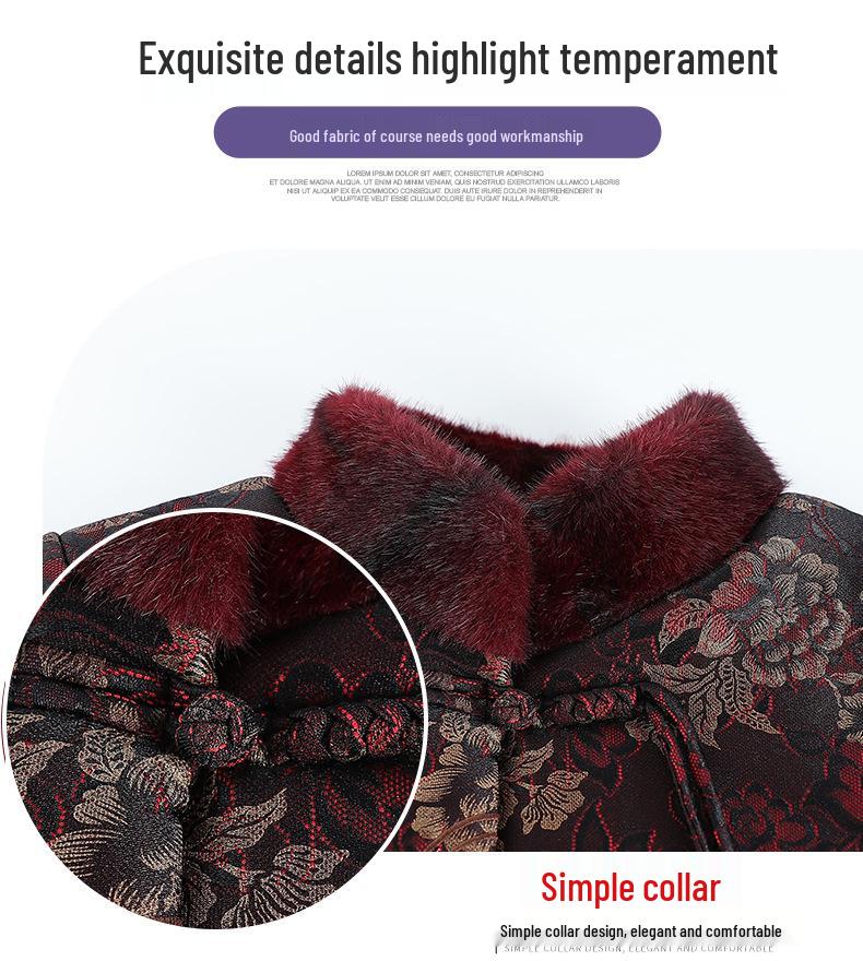 Warm Embroidered Cotton Tang Suit Jacket for Middle-Aged & Elderly Women - New Chinese Style, Fleece-Lined, Loose Fit