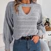 GMXIA Women's Fashion Casual Solid Color Autumn Winter Long Sleeve Round Neck Loose Cut-out Twist Pullover Sweater