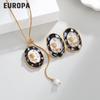 Elegant 18K Gold Vintage Stainless Steel Geometric Oval Jewelry Set