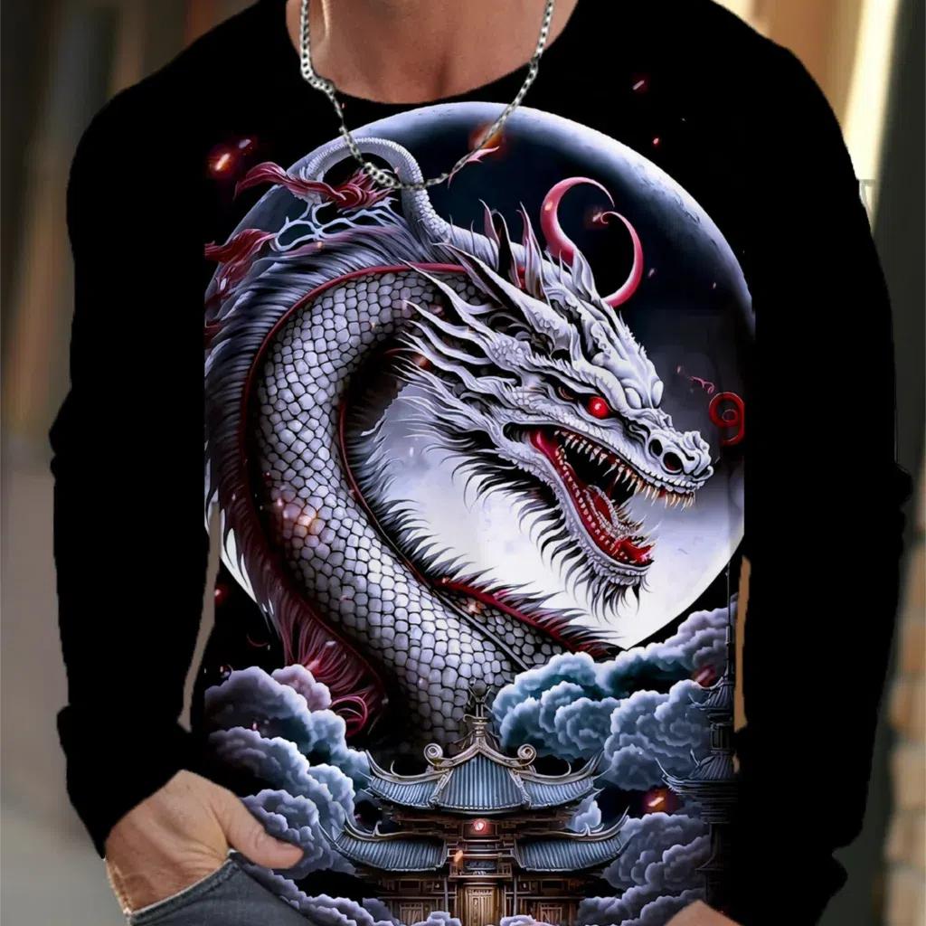 

Мужская футболка Футболка с драконом Графические принты Круглый вырез 3D Принт Уличный длинный рукав Принт Одежда Винтаж Спорт Дизайнер Базовый XL