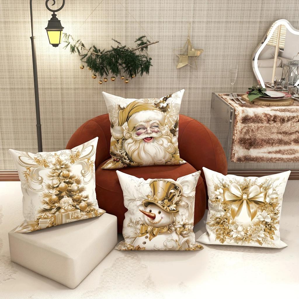 Christmas Decoration Pillowcase New Year Gift Santa Claus Garland Snowman Pattern Home Room Decoration Sofa Cushion Cover