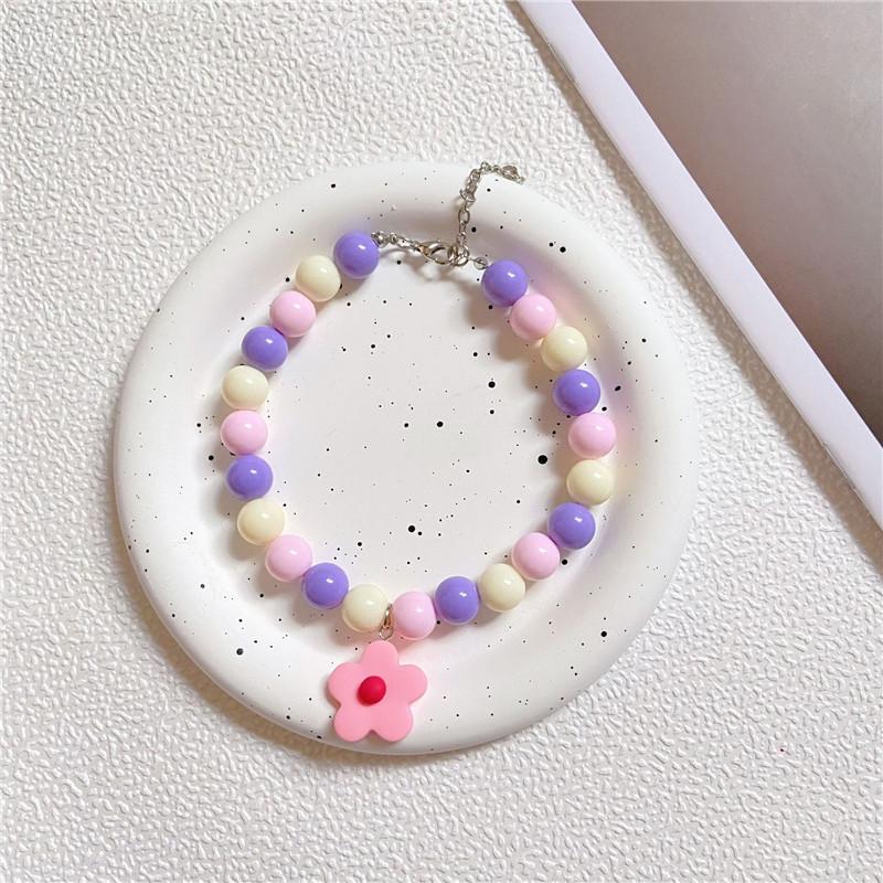 Pet Beads Chain Dog Cat Necklace Collar with Flower Pendant Adjustable Fashion Jewelry Accessories for Small Dogs Puppy