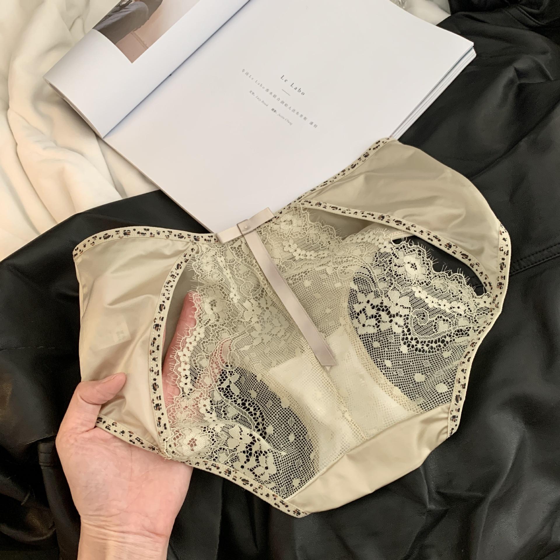 Леди Весна и Лето Леопардовый Принт Мягкое Кружево Ажурный Сексуальный Чистое Желание Ветер Красивые Бедра Средняя Посадка Нижнее Белье L