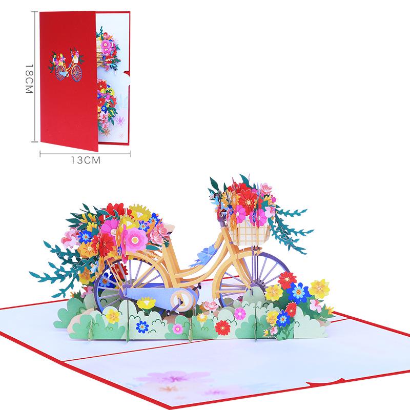Fresh Style Bicycle 3D Pop-up Greeting Card with Flowers