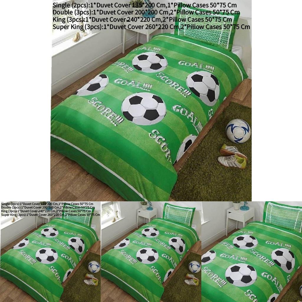Soccer Print Duvet Cover And Pillowcase Set With Flannel Fabric For Cozy Night Sleep