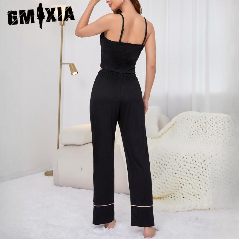GMXIA Pajamas Women Summer Suspenders Trousers Two-piece Set of Ladies Homewear