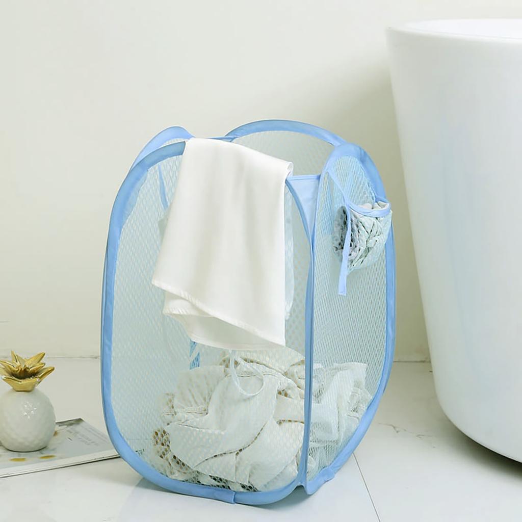 1pc Folding Household Laundry Storage Basket, Mesh Dirty Clothes Storage Basket, Toy Storage Bag, Household Storage Bucket