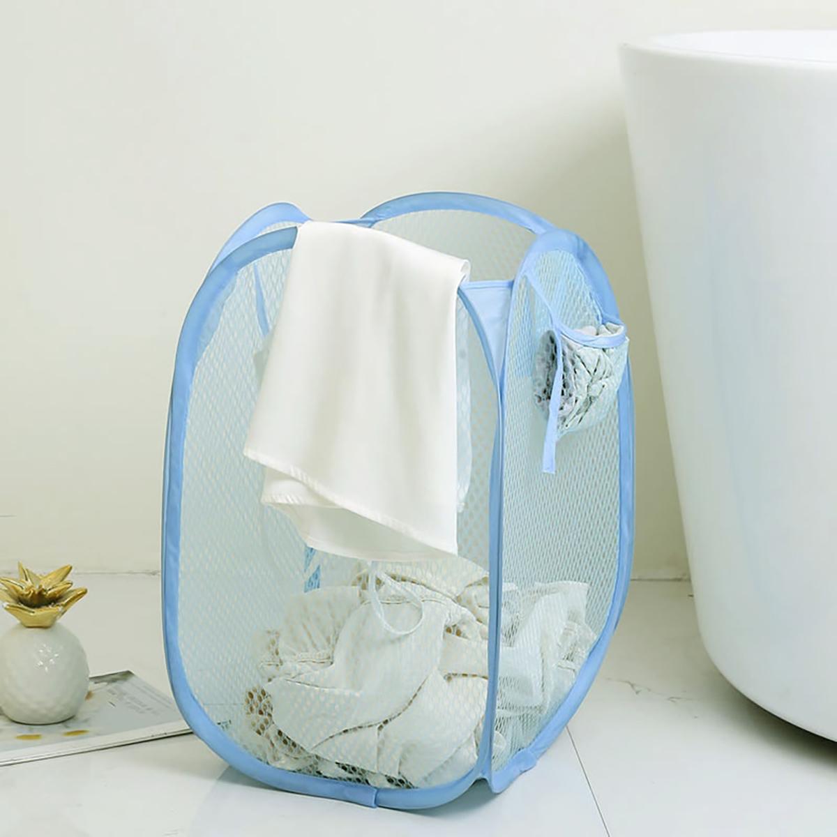

1pc Folding household laundry storage basket, mesh dirty clothes storage basket, toy storage bag, household storage bucket небесно-голубой