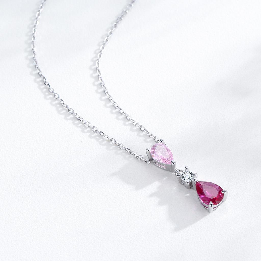 Ailmay Sterling Silver Water Droplet Sweet Pink Zircon Pendant Necklace for Women Romantic Valentine's Day Gift