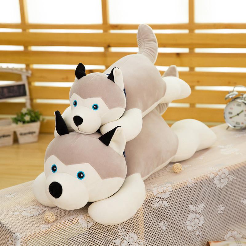 Cute Gray Lying Posture Husky Plush Doll Toy For Cuddly Play And Collection