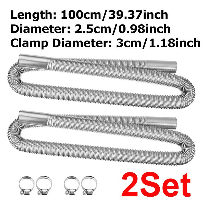 2X 60cm 100cm 120cm 150cm 200cm 250cm 300cm Air Diesel Parking Heater Stainless Steel Exhaust Pipe Tube Vent Hose Car Truck Van