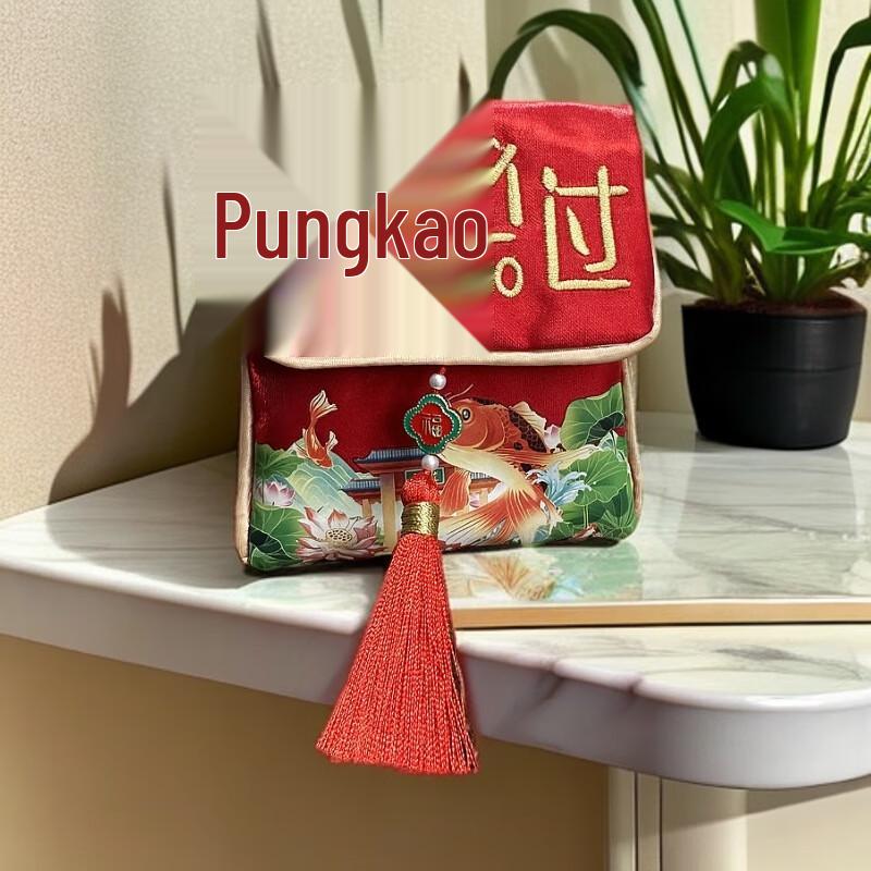 

Dragon Embroidery Fabric Red Envelopes with Tassels (2-Pack)