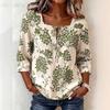 Womens Retro Floral Print Square Neck 3 Quarter Sleeve Casual Loose Top
