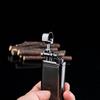 Black Vertical Stripe Windproof Lighter with Metal Pipe and Oblique Flame Design