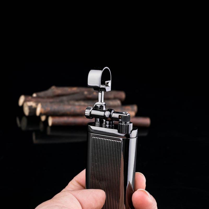 Black Vertical Stripe Windproof Lighter with Metal Pipe and Oblique Flame Design