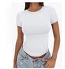 Europe beautiful woman tight spice navel short t-shirt summer slim crew neck short sleeve women's top