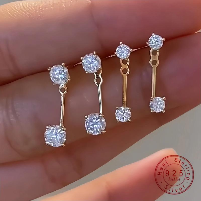 

Exquisite Back Hanging Stud Earrings 925 Sterling Silver CZ Earrings for Women Engagement Wedding Fine Jewelry Gift Silver small