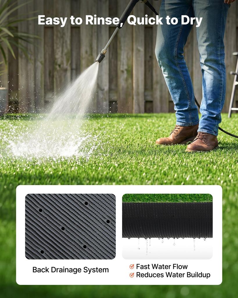 Artificial Grass, 457.2 X 213.36 Cm Fake Grass Turf Rug, 3.5 Cm Pile Height Realistic Synthetic Lawn Carpet Roll Mat, Easy Clean Drainage Holes for