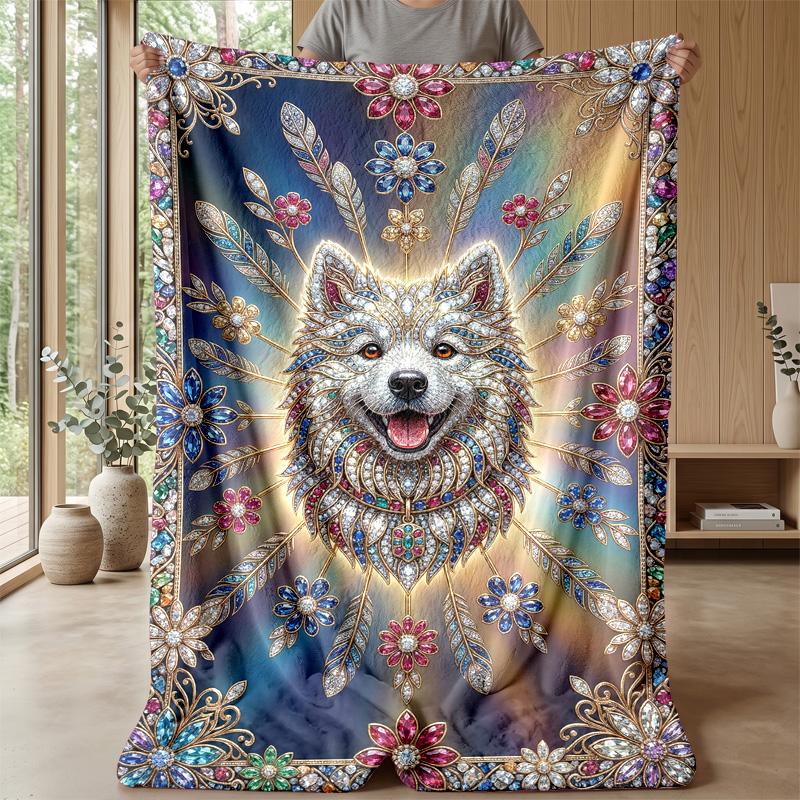 Jeweled Wolf Portrait Theme blanket Lightweight Warm Flannel Blanket Decorative Throw Blanket for Home Decoration