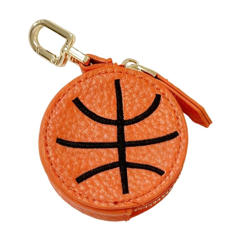 PU Leather Sports Theme Keychain Coin Pouch Small Wallet For Football Basketball Rugby Fan Waterproof Accessory
