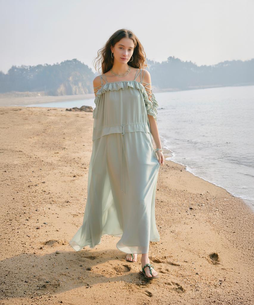 Aiseugadeuneiogongpal Off-Shoulder Chiffon Dress_Seafoam Green