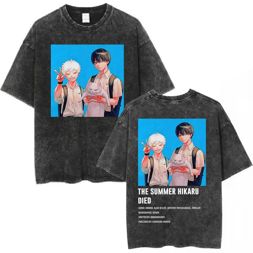 Vintage Washed Anime The Summer Hikaru Died TShirt Hikaru Yoshiki Fashion Harajuku Tshirts Mens Women Cotton Casual T Shirts