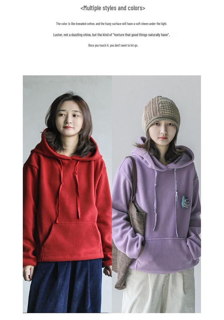 Women's Wool-Like Fleece Thickened Pullover Hoodie - 2026 New Style Casual Sweatshirt