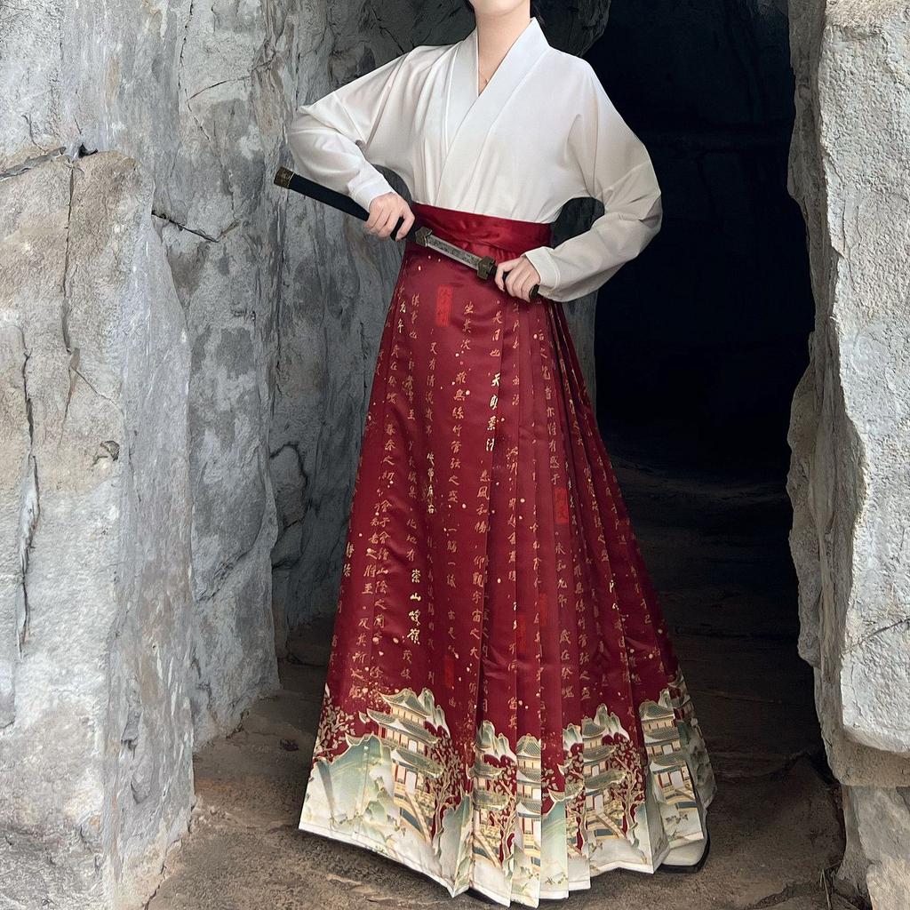 Chiński styl dynastii Ming Drukowany Hanfu spódnica koński pysk Hanfu damski strój do codziennych dojazdów