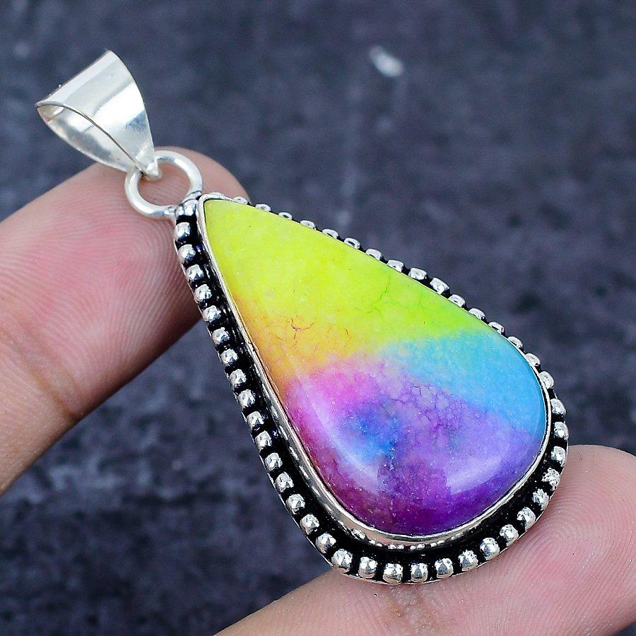 Rainbow Solar Quartz Gemstone 925 Sterling Silver Jewelry Pendant 2.21"