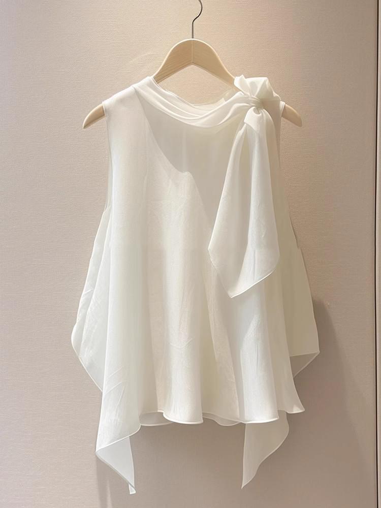 Plus Size Women s Chic Sleeveless Bow Top - Summer 2025 2XL