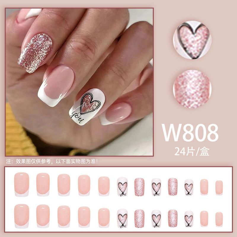 

24 шт. Новый белый французский маникюр средней и длинной взрывной любви накладные ногти, сладкая броня