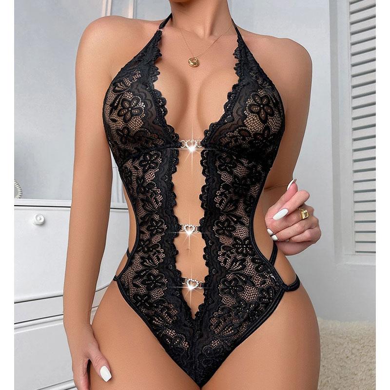 Sexy For Women Crotchless Underwear Black Sexy Bodysuit Lingerie Porn Babydoll Perspective Lace Sex Suit Deep V Erotic Costumes