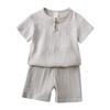 Summer Simple Cotton Linen Two-Piece Set: Breathable Short Sleeve and Shorts for Boys and Girls