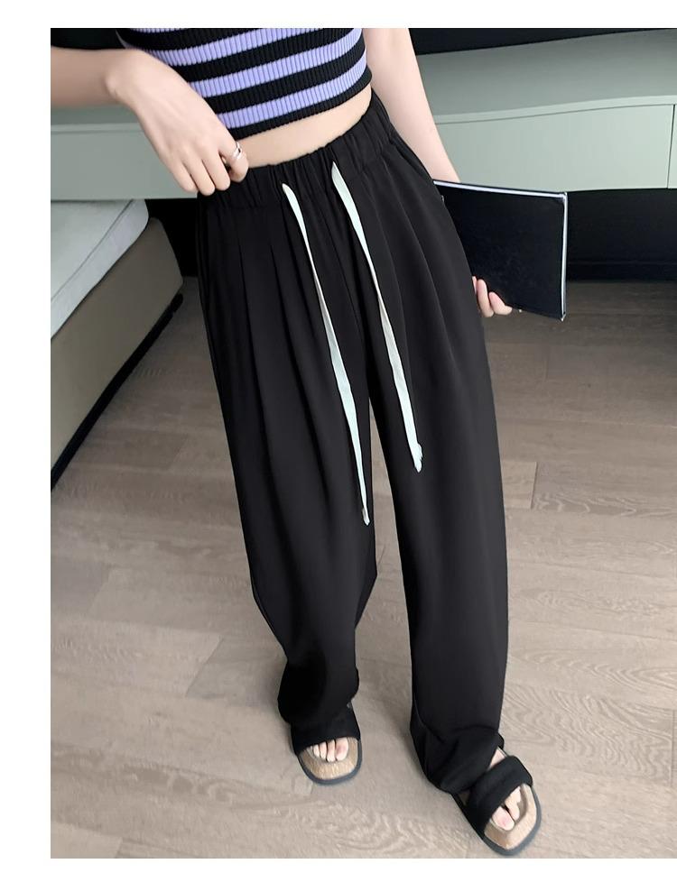 Petite Women's High-Waisted Drapey Drawstring Wide-Leg Summer Pants – 145