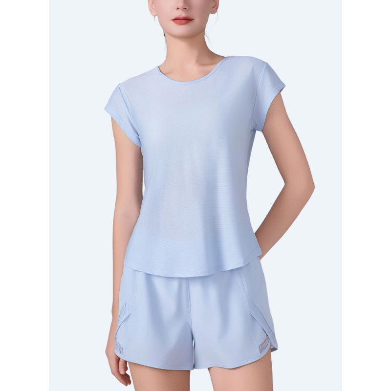 Damen Schnelltrocknendes Yoga & Lauf T-Shirt - Locker, Bequem, Figurschmeichelnd, Atmungsaktiv mit Kurzen Ärmeln für Sommer Fitness