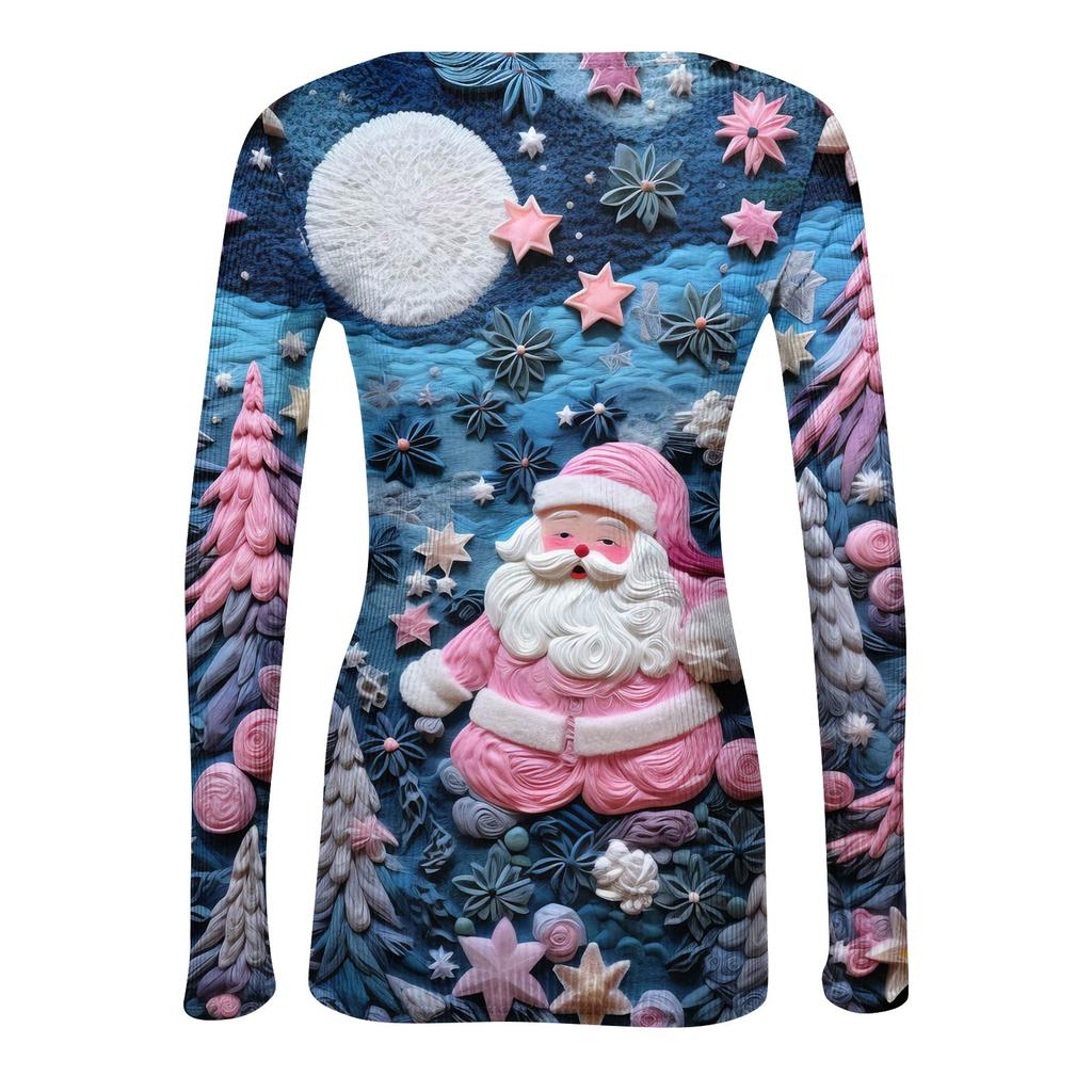 Women's Slim Bottom T-shirt Fashion Casual Gradient Printing Round Neck Pullover Long Sleeve Top